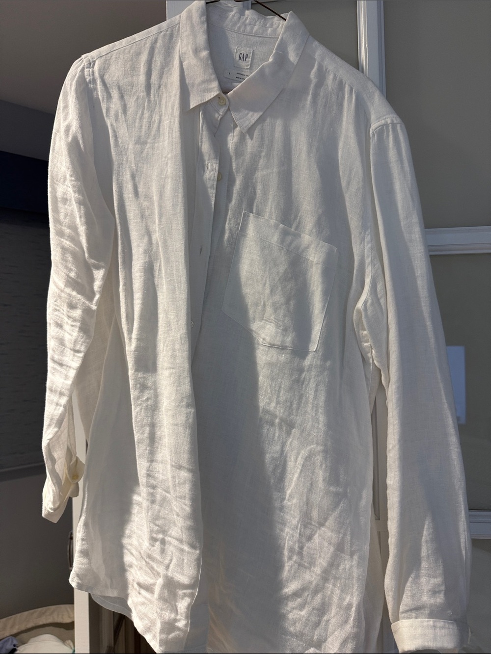 GAP Women's White Linen-Blend Long Sleeve Button-Up Blouse